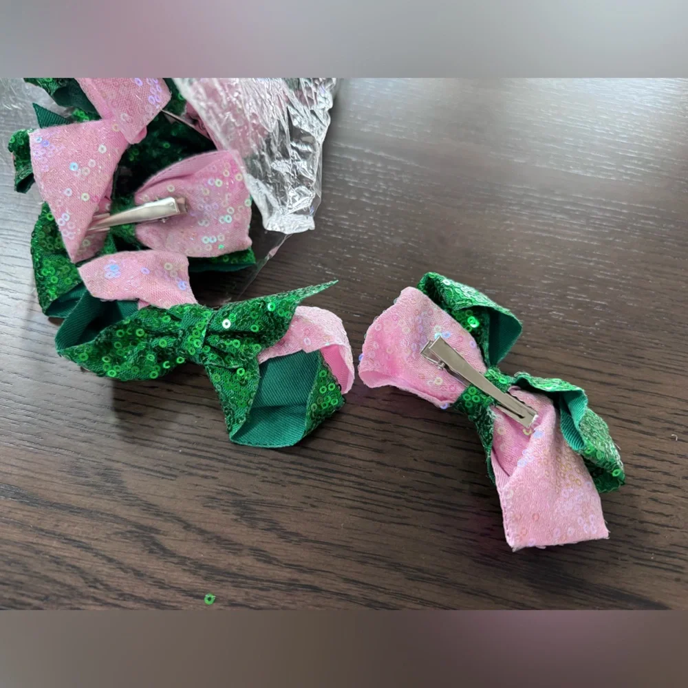 Set of 20 Wicked Green and Pink Sequin Hair Bow for Kids